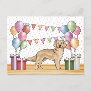Yellow Golden Retriever Colourful Pastel Birthday Postcard