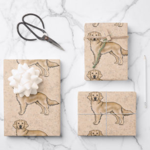 Yellow Golden Retriever Cute Cartoon Dog Pattern Wrapping Paper Sheet