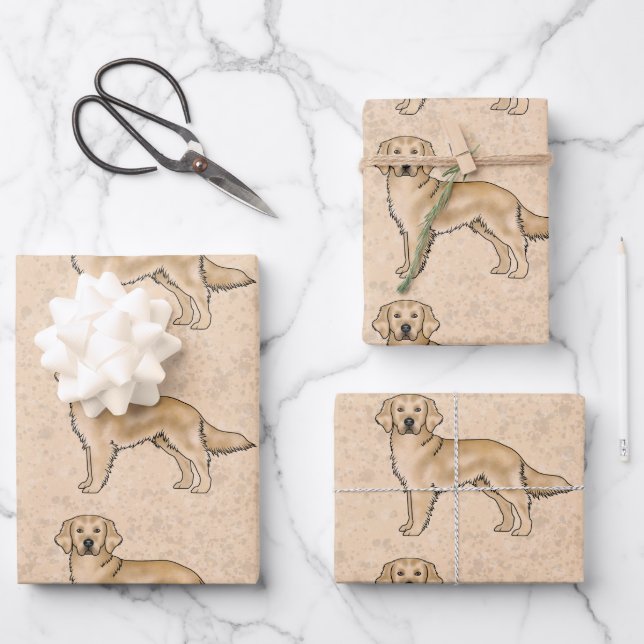 Yellow Golden Retriever Cute Cartoon Dog Pattern Wrapping Paper Sheet (Front)