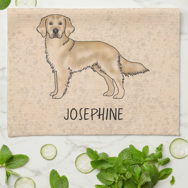 Yellow Golden Retriever Cute Dog With Custom Name Kitchen Towel (Folded)