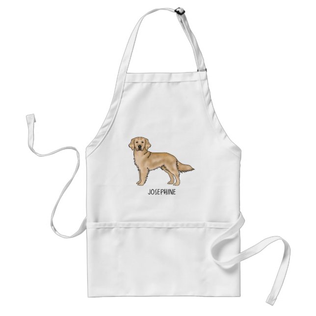 Yellow Golden Retriever Cute Dog With Custom Name Standard Apron (Front)