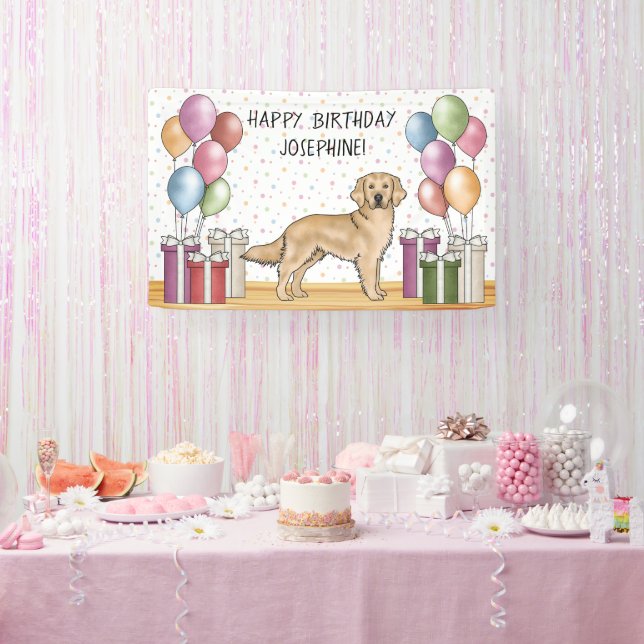 Yellow Golden Retriever Dog Colourful Birthday Banner (Party)