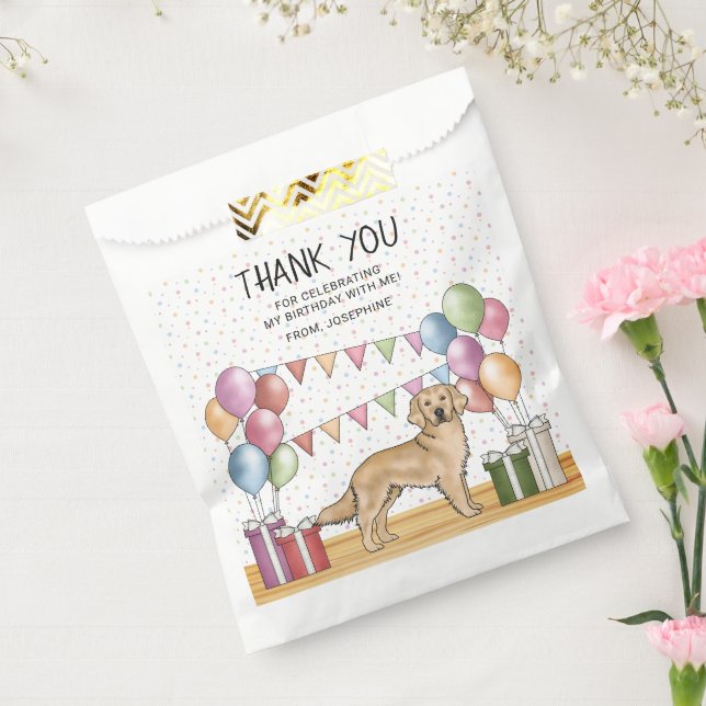 Yellow Golden Retriever Pastel Birthday Thank You Favour Bag (Sealed)