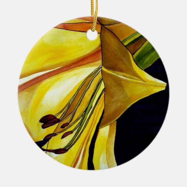 Yellow Golden Splendour lily original art Ceramic Ornament (Front)