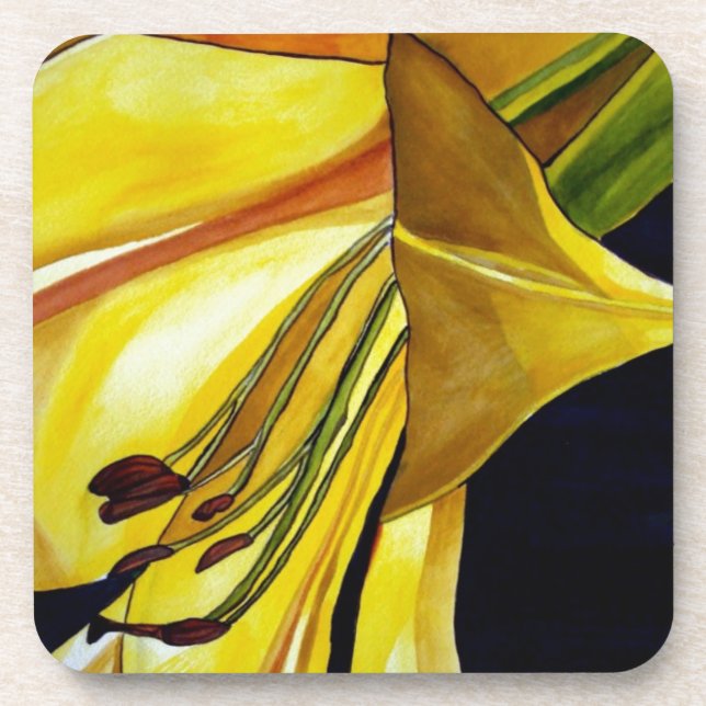 Yellow Golden Splendour lily original art Coaster (Front)