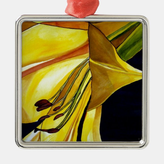 Yellow Golden Splendour lily original art Metal Ornament (Front)
