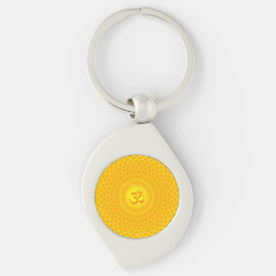 Yellow Golden Sun Lotus flower meditation wheel OM Keychain
