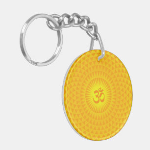 Yellow Golden Sun Lotus flower meditation wheel OM Keychain