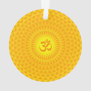 Yellow Golden Sun Lotus flower meditation wheel OM Ornament