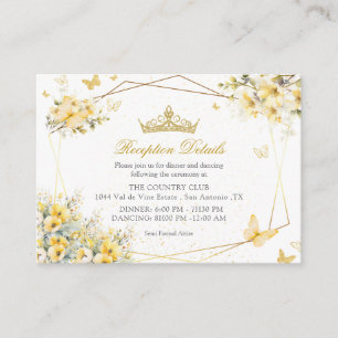 Yellow Golden Tiara Floral Butterflies Quinceañera Enclosure Card