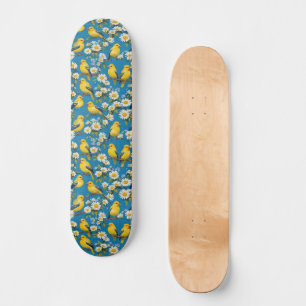 Yellow Goldfinch Birds On Branches & White Daisies Skateboard