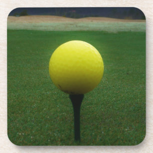Yellow Golf Ball on a mountain golf course Coaster