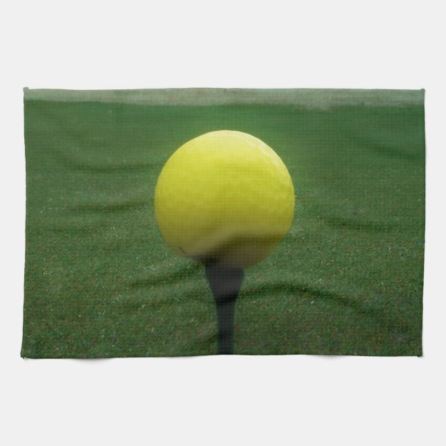 Yellow Golf Ball on a mountain golf course Kitchen Towel (Horizontal)