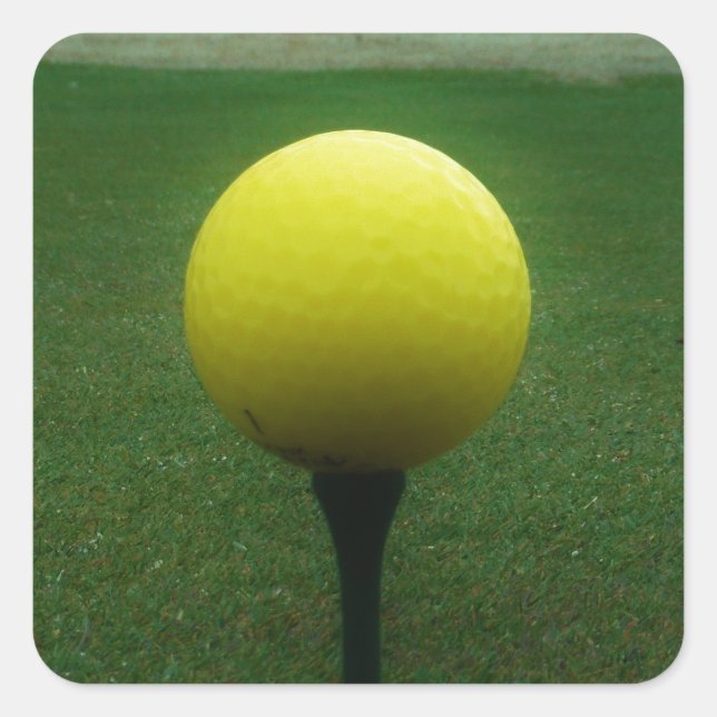 Yellow Golf Ball on a mountain golf course Square Sticker (Front)