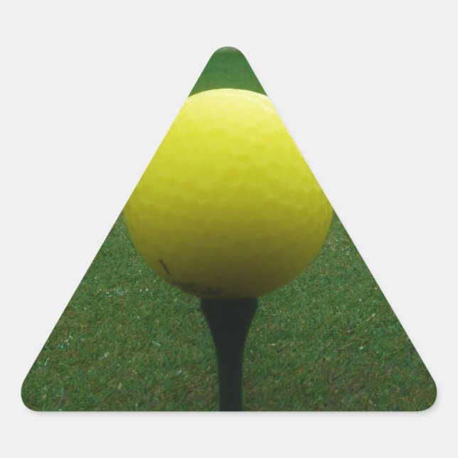 Yellow Golf Ball on a mountain golf course Triangle Sticker (Front)