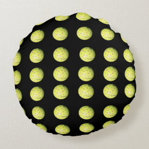 Yellow Golf Balls On Black, Round Pillow