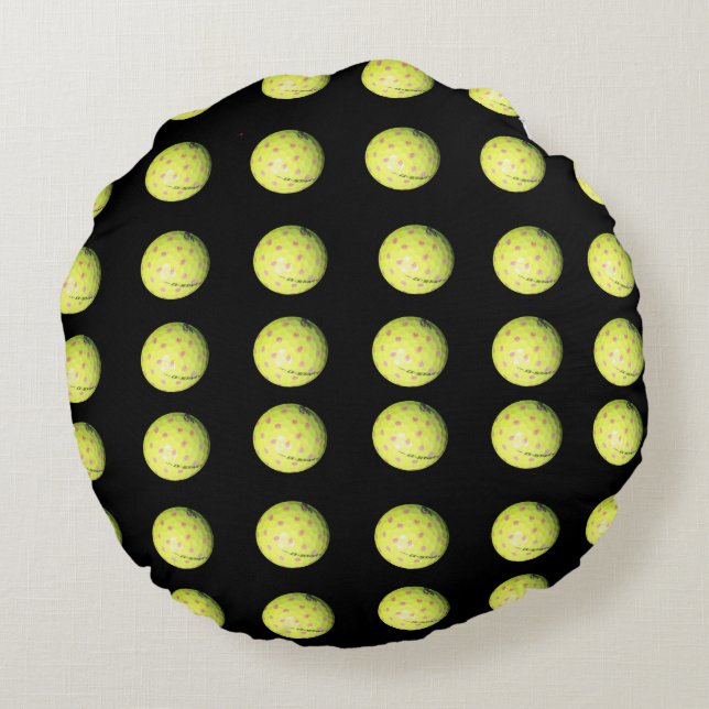 Yellow Golf Balls On Black, Round Pillow (Back)