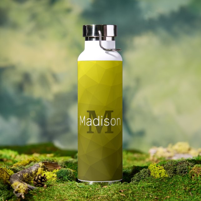Yellow Gradient Geometric Mesh Pattern Monogram Water Bottle (Outdoor)