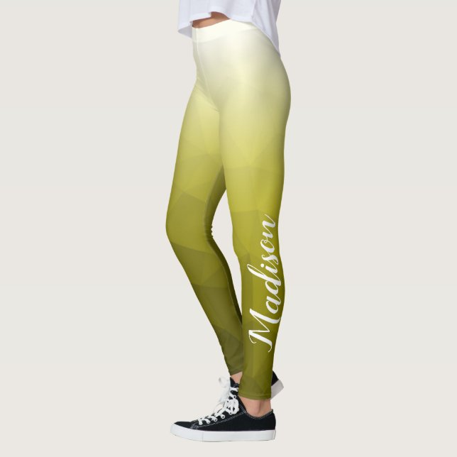 Yellow Gradient Geometric Mesh Pattern Your name Leggings (Left)