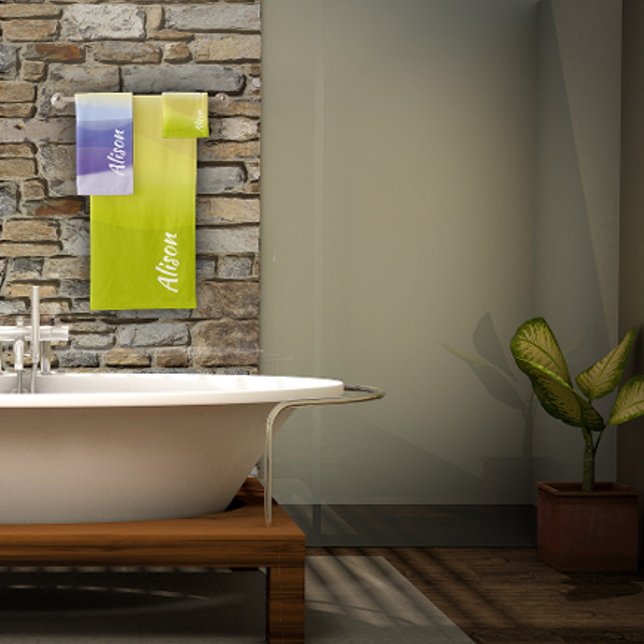 Yellow gradient lavender abstract name bath towel set (Creator Uploaded)