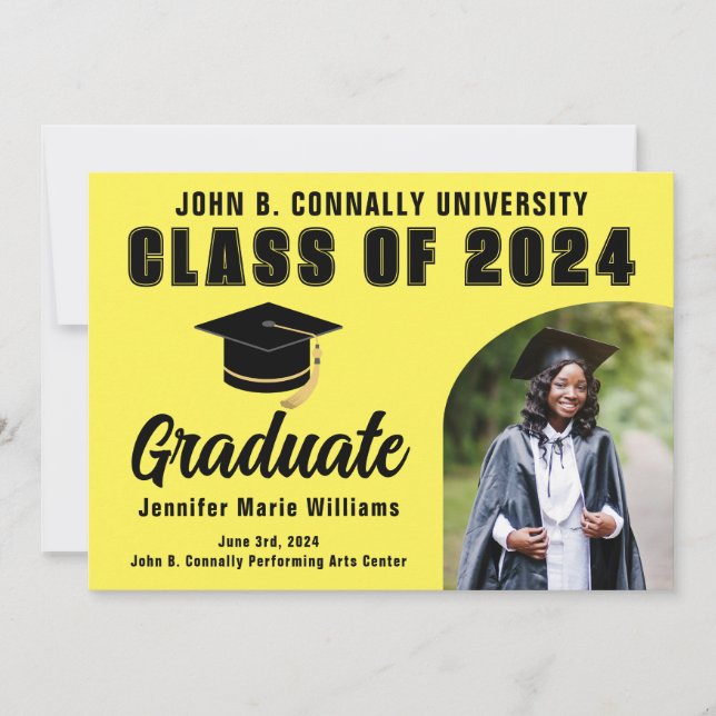 Yellow Graduate Personalized 2024 Graduation Party Announcement (Front)