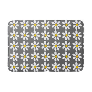 Yellow Gray and White Daisy Pattern Bath Mat