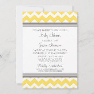 Yellow Gray Chevron Custom Baby Shower Invitations