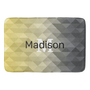 Yellow Gray Cool Ombre Geometric pattern Monogram Bath Mat
