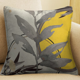 Yellow Gray & Cream Artistic Abstract Watercolor Throw Pillow