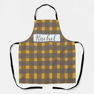 Yellow  Gray Gingham Personalized  Apron