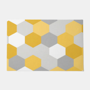 Yellow Gray Hexagon Geometric Pattern Doormat