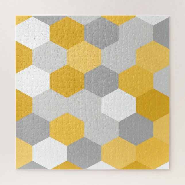 Yellow Gray Hexagon Geometric Pattern Jigsaw Puzzle (Vertical)