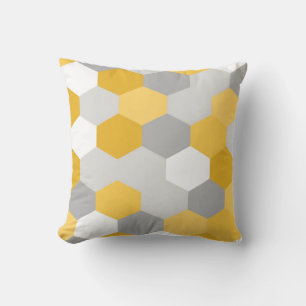 Yellow Gray Hexagon Geometric Pattern Throw Pillow