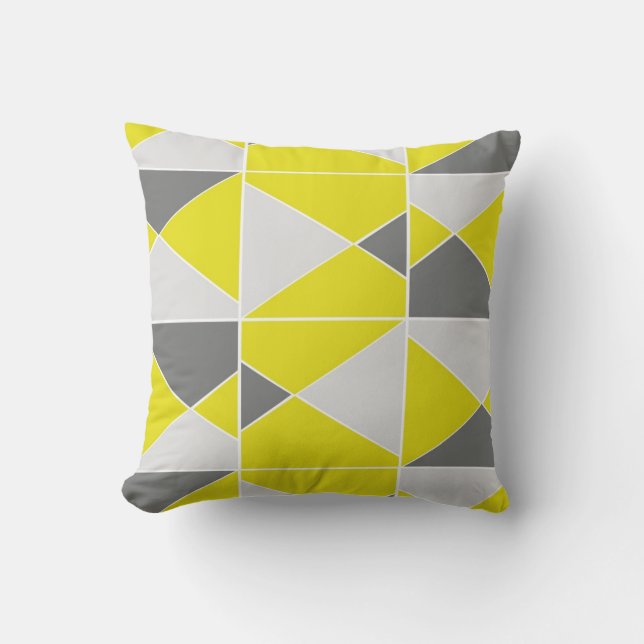 Yellow Gray Pattern Throw Pillow (Front)
