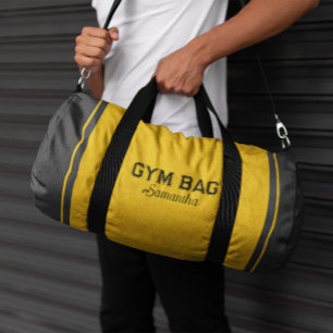 Yellow & Gray Sport Typography Gym Bag Custom Name