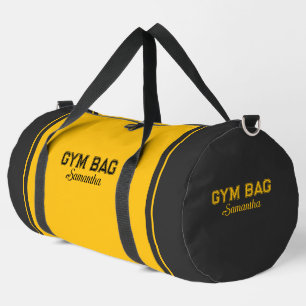 Yellow & Gray Sport Typography Gym Bag Custom Name