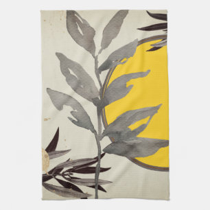 Yellow & Gray Watercolor Leaves Kitchen Towel