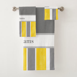 Yellow Gray Whit Stripes Modern 2 Bath Towel Set