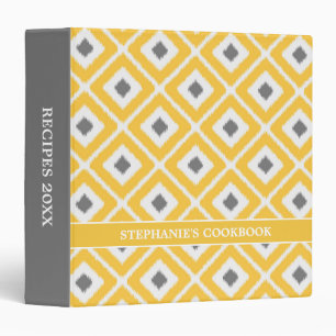 Yellow, Gray, White Ikat Diamond Pattern Binder