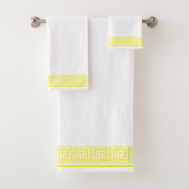 Yellow Grecian Frieze Design Bath Towel Set (Insitu)