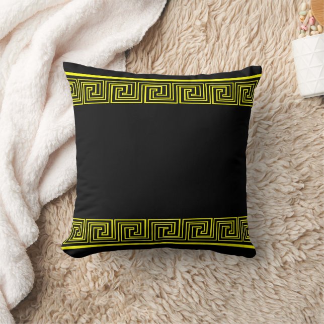 Yellow Grecian Frieze Pattern Throw Pillow (Blanket)