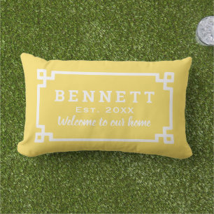 Yellow Greek Key Custom Monogram Welcome Lumbar Pillow