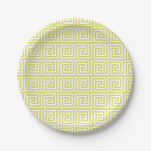 Yellow Greek Key Pattern Paper Plate