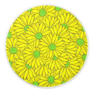 Yellow & Green Abstract Daisy Pattern   Ceramic Knob
