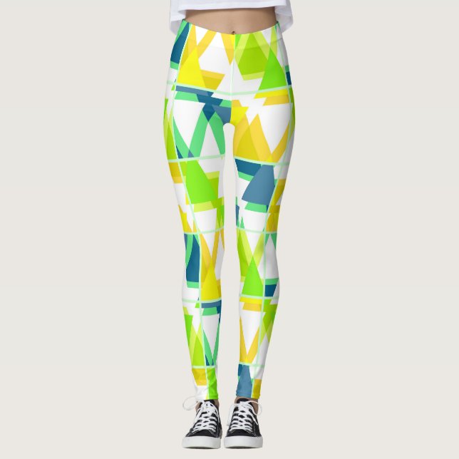 Yellow green abstract leggings (Front)