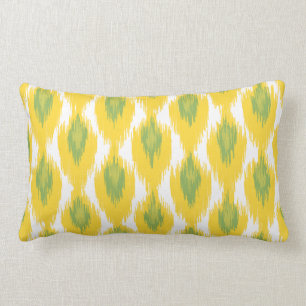 Yellow Green Abstract Tribal Ikat Diamond Pattern Lumbar Pillow
