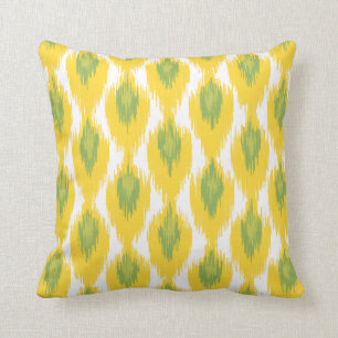 Yellow Green Abstract Tribal Ikat Diamond Pattern Throw Pillow