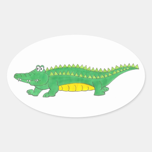 Yellow Green Alligator Crocodile Gator Croc Animal Oval Sticker (Front)