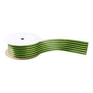 Yellow, Green and Black  Stripes Satin Ribbon