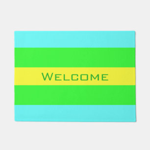 Yellow Green and Blue Wide Stripes by STaylor Doormat